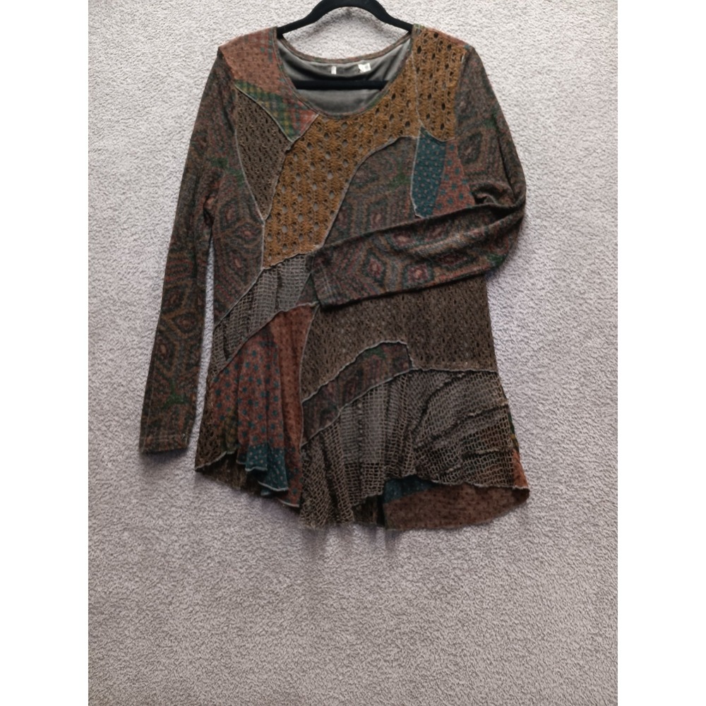 Boho Patchwork Lined Tunic Women S Asymmetrical Lace Knit Earth Grunge Witchy